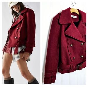 Free People Cecelia Peacoat Jacket Womens Size S Cranberry Red Boxy Moto Style